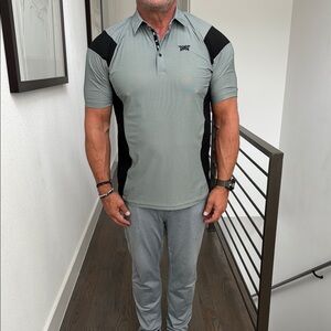 PXG Gray and Black Polo Shirt for Casual Elegance